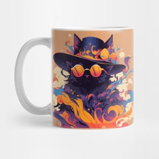 A fancy black cat ready for the summer Mug